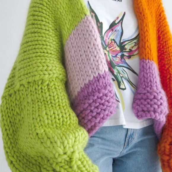 colorful CHUNKY KNIT CARDIGAN - Picture 1 of 5